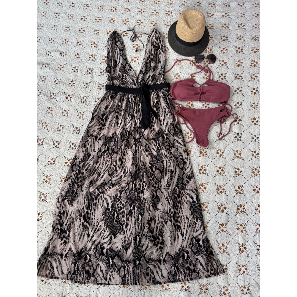 Python Print Bohemian Sleeveless Deep V Maxi Dress/ Cover Up Sz L